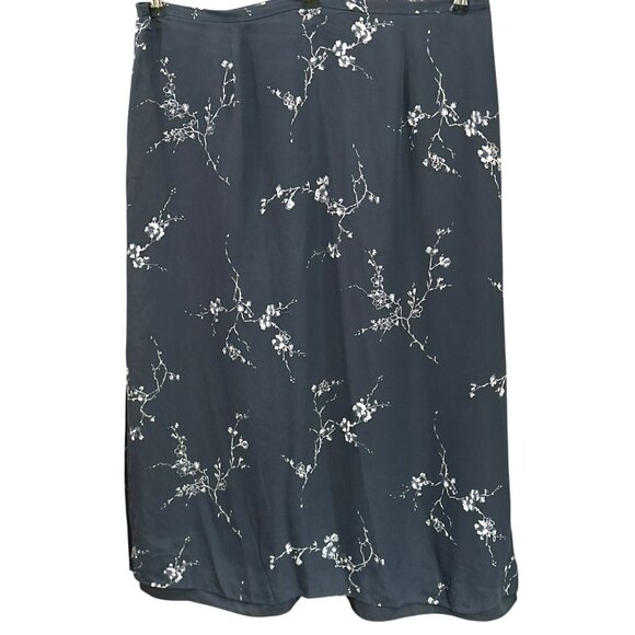 Vintage Y2K Rena Rowan Plus Size Navy Blue Floral Silk Maxi Skirt 24W Whimsigoth - Picture 1 of 4